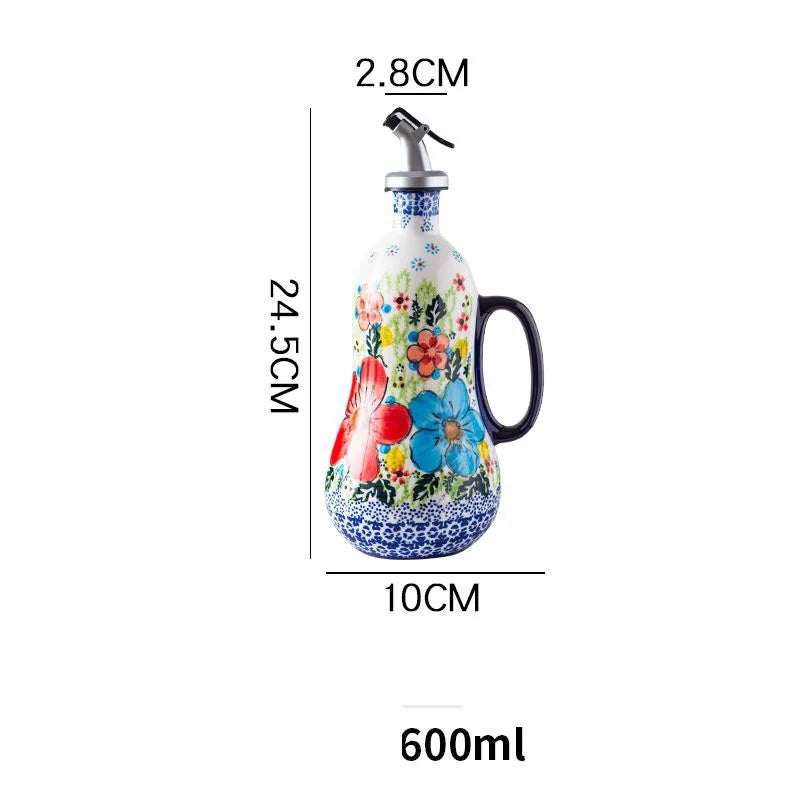 Flowers Plants Ceramic Olive Oil Bottle Soy Sauce Vinegar Multifunctional Kitchen Seasoning Drainage Bottle Kitchen Accessories Oasis Select