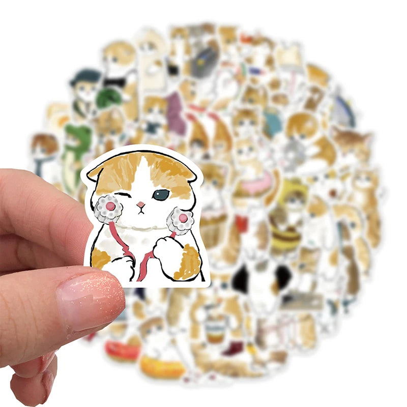 64Pcs Cute Cat Cartoon Stickers Aesthetic Kawaii Animal Decals Kids Toys Scrapbook Laptop Luggage Phone Graffiti Sticker Oasis Select
