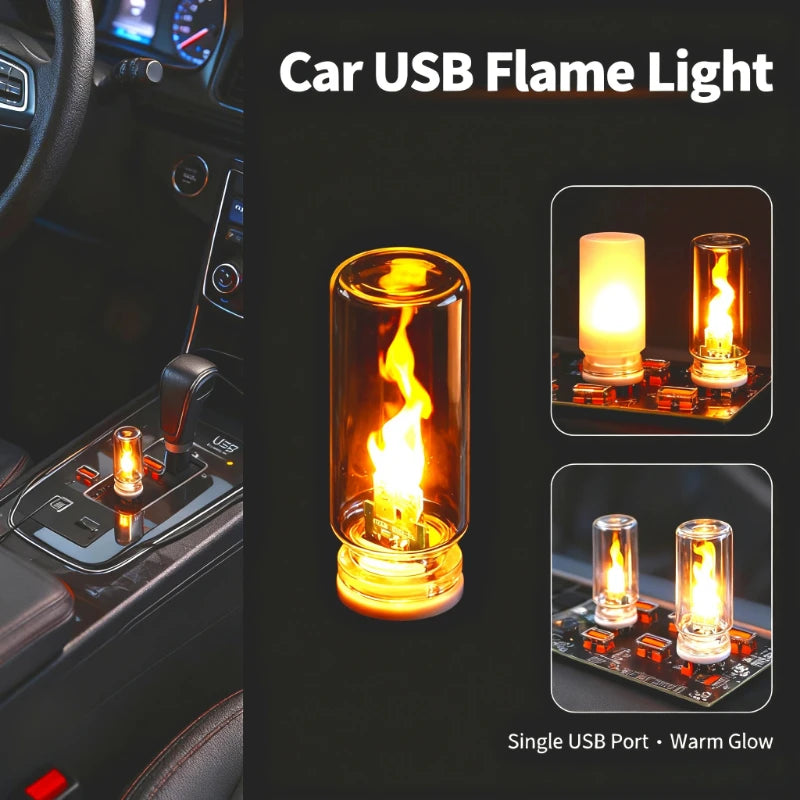 USB LED Flickering Flame Night Light | Glass Mood Lamp