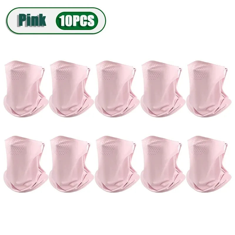 Summer Sunscreen Ice Silk Mask Neck UV Protection Face Cover Sunscreen Face with Brim Outdoor Cycling Sun Protection Hats Caps Oasis Select Pink-10PCS