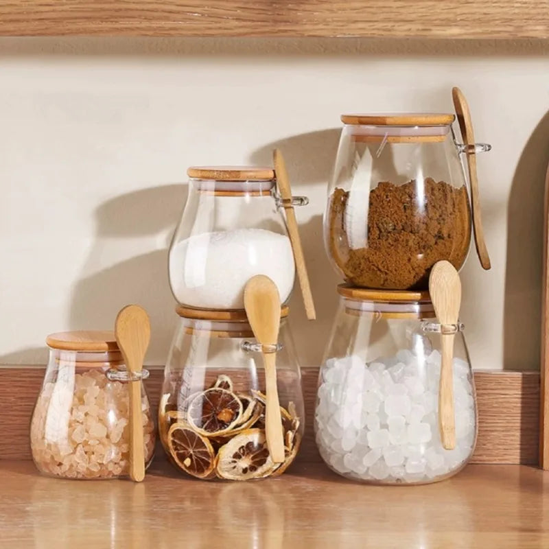 3pcs Set (1 Containers+1 Lids+1 Spoons) Transparent Sealed Cans, Kitchen Storage Containers for Storing Coffee Beans and Grains Oasis Select