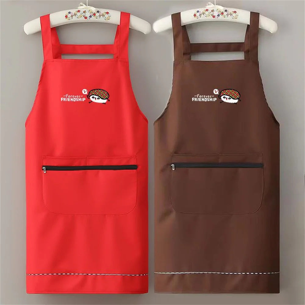 Waterproof Anti-Oil Kitchen Apron with Zipper Pocket | PVC
