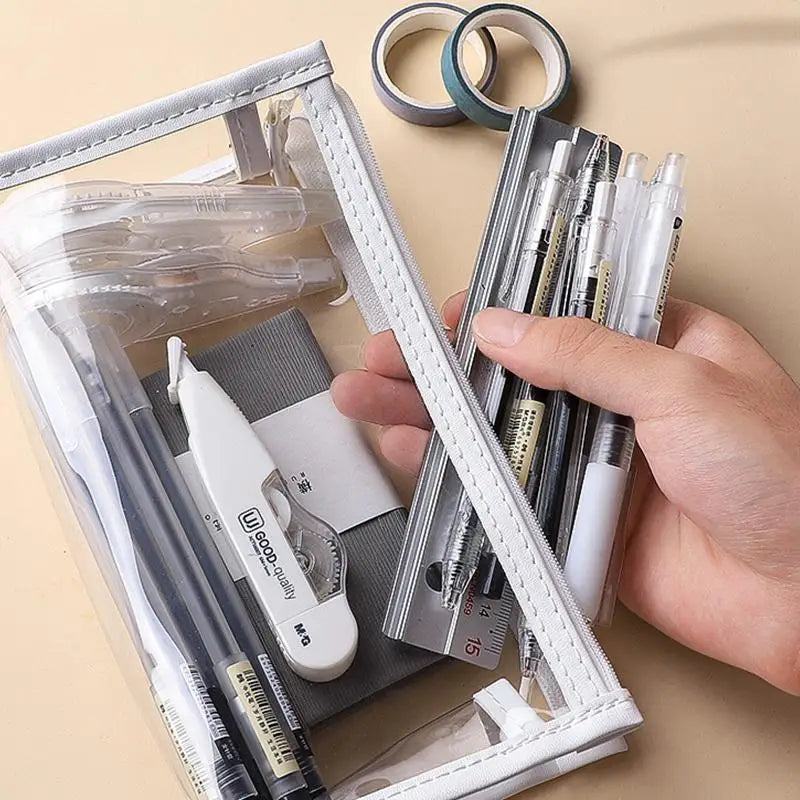Transparent Pencil Case Waterproof PVC Large Capacity Clear Pen Bag Multi-use for Stationery Cosmetic Travel Use Oasis Select