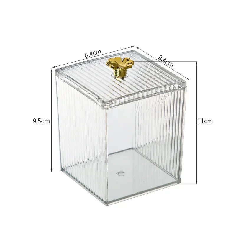Makeup Storage Organizer Bathroom Jar Cotton Swab Storage Acrylic Square Container Cotton Puff Storage Box Cosmetic Cotton Box Oasis Select 8.4x8.4x9.5cm