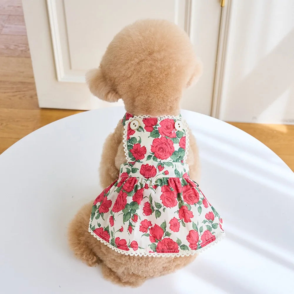 Comfortable Cute Rose Flower Dog Dress Soft Breathable Pet Summer Clothes Thin Design Dog Vest Puppy Oasis Select Red M