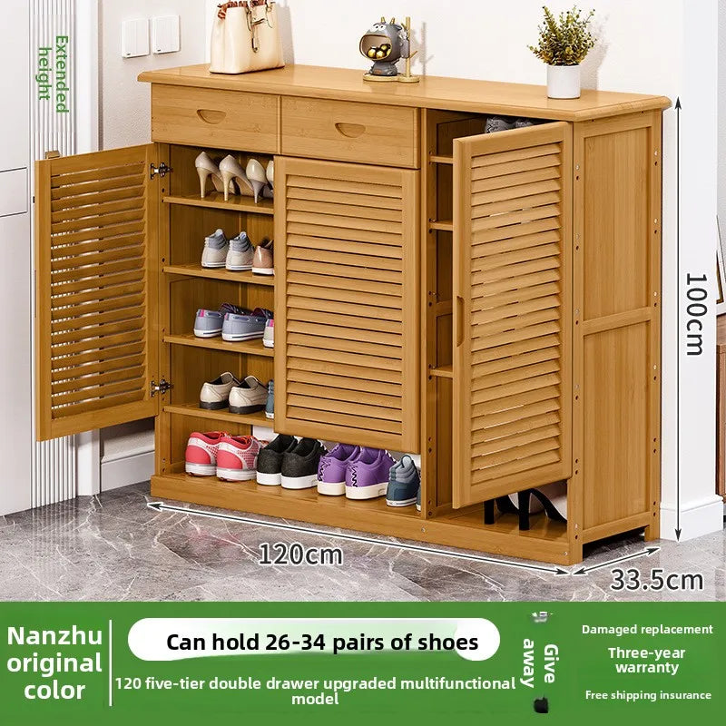 Shoe cabinet Household door porch cabinet Solid wood indoor shoe rack against the wall Large capacity dust-proof storage rack Oasis Select