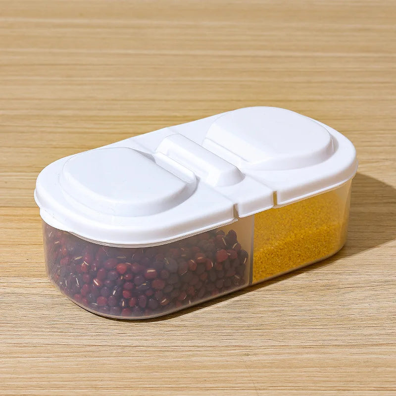 Dual Compartment Food Storage Container Plastic Sealed Easy Clean Reusable for Spices Herbs Lunch Kitchen Camping Office Oasis Select WHITE