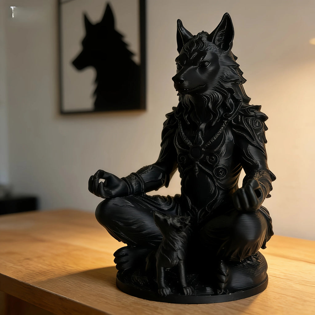 Meditation Wolf Figurines Mystical Werewolf Statue Gothic Style Animal Think Ornaments Home Office Bedroom Yoga Room Decor Gifts Oasis Select