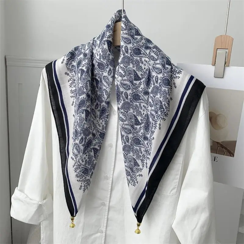 70*70 Square Scarf Retro Print Silk Scarf With Magnetic Buckle Women Neck Scarf All-match Shawl Fashion Headscarf Accessory Gift Oasis Select A4