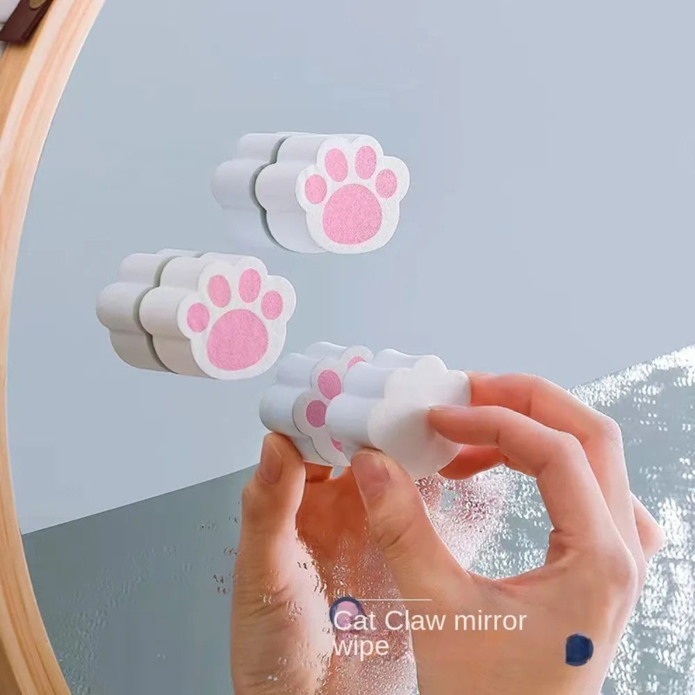 Cute Cat's Paw Shaped Mirror Wipe Magic Sponge Glass Wipe Cleaning Scrubber Adhesive Bathroom Mirror Sponge Cleaner Oasis Select
