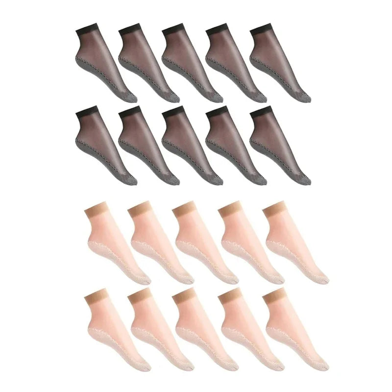10/20pairs womens anti-slip cotton socks, sweat absorbing anti-slip cotton bottom stretch socks Oasis Select 10Black 10Beige