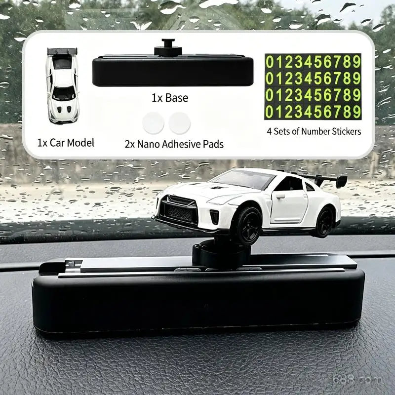 Car Dashboard Decorations With Temporary Parking Number Plate Drift & Turn Mini Car Model Ornament Dynamic Interactive Oasis Select C