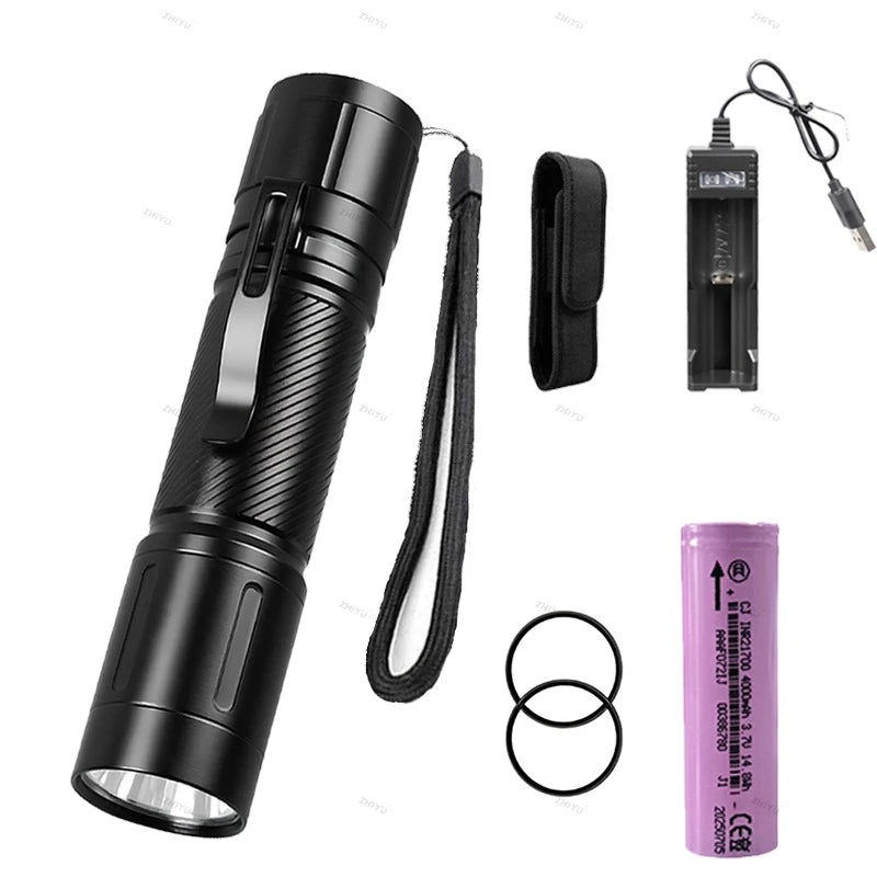 1200LM Aluminum Alloy LED Flashlight Pen Clip Head Torch Super Bright Spotlight Fishing Flashlight with 21700 Battery As A Gift Oasis Select Z18 Set A Fixed Focus