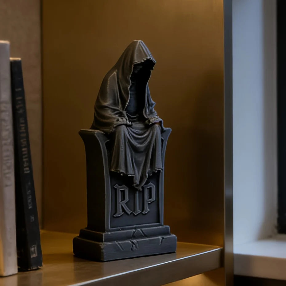 Unique Reaper Tombstone Figurine Gothic Halloween Statue Hooded Ghost Ornament Home Yard Altar Decor Spooky Art Enthusiasts Gift Oasis Select