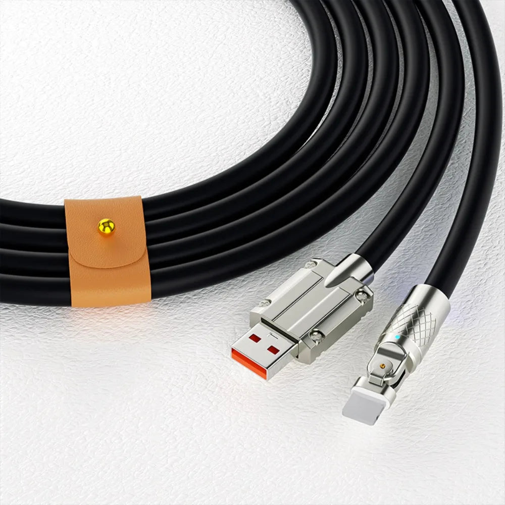 66W Fast Charging Cable 180 Degree Elbow Rotation USB A to USB Type C Cable Zinc Alloy Liquid Silicone Data Cable with Light Oasis Select
