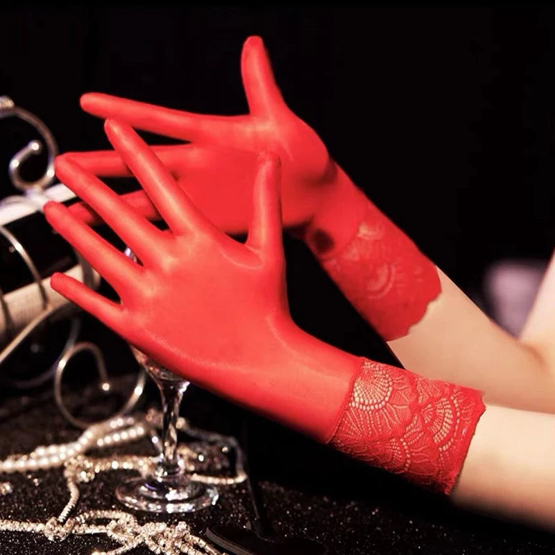 Women Oil Glossy Tight Stocking Gloves Sexy High Elastic Transparent Ultra-Thin Clubwear Short Wrist Gloves Oasis Select