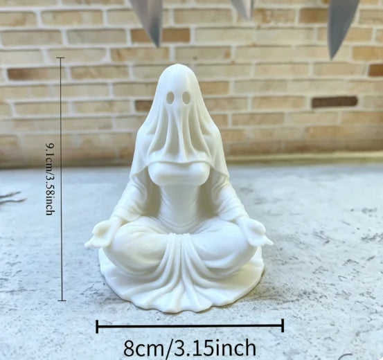 Meditating Ghost Figurines 3D Printed Cross-Legged Yoga Hooded Spirit Statues Calm Table Decor for Meditation Desktop Yoga Room Oasis Select Thinking Ghost 5
