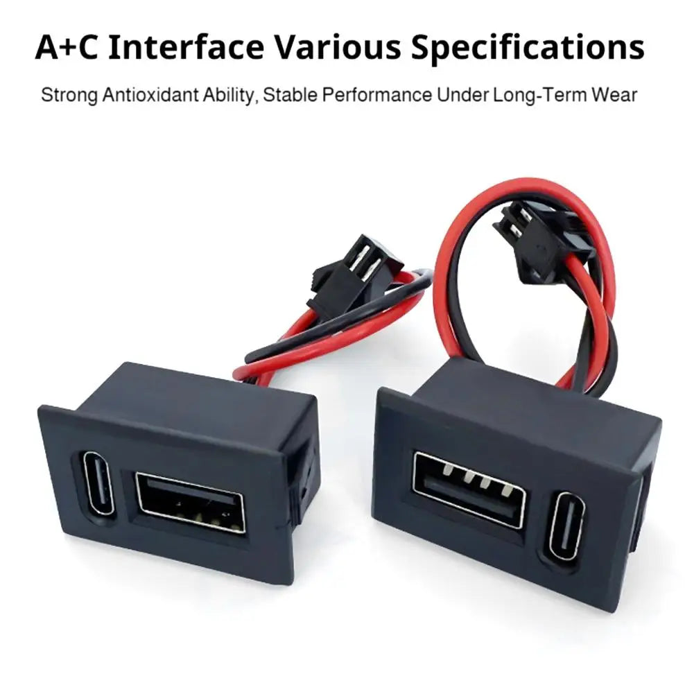 Dual USB-A & USB-C Panel Socket Module with Cable – 11cm