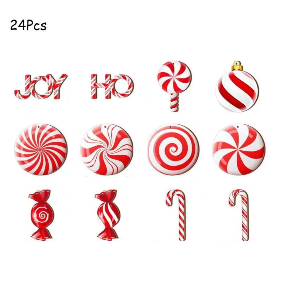 Wooden Candy Cane Christmas Ornaments 12/24 Pcs | DIY Hanging