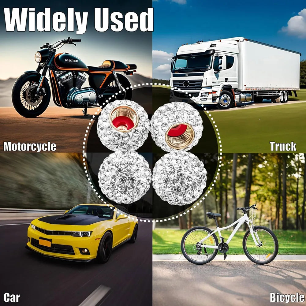 4Pcs Crystal Diamond Tire Stem Valve Caps for Cars, SUV, Trucks, Bikes, Motorcycles, Bicycles Oasis Select