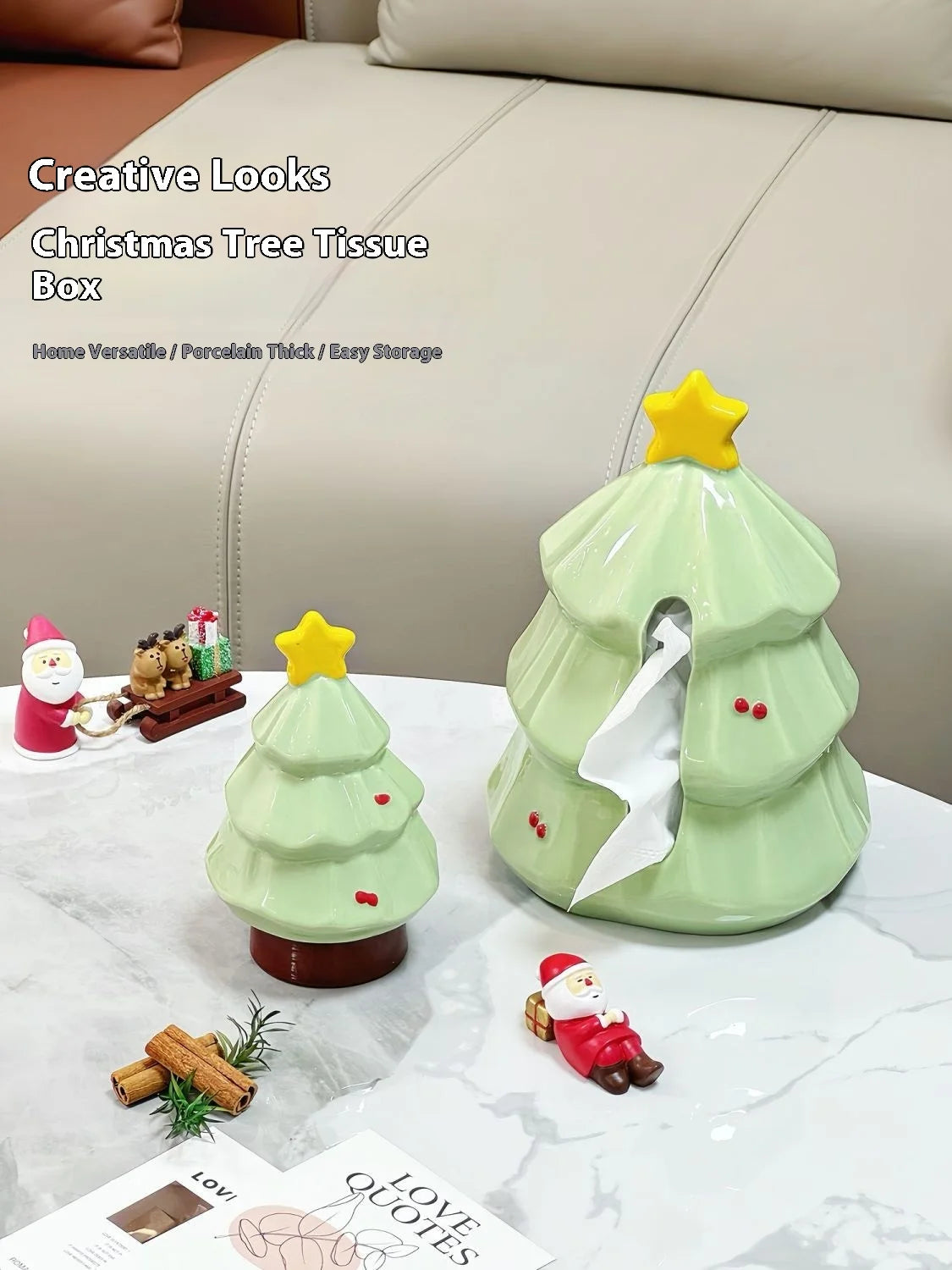 Creative Ceramic Tissue Box Christmas Tree Festive Atmosphere Tissue Box Napkin Box Table Decoration Restaurant Storage Oasis Select