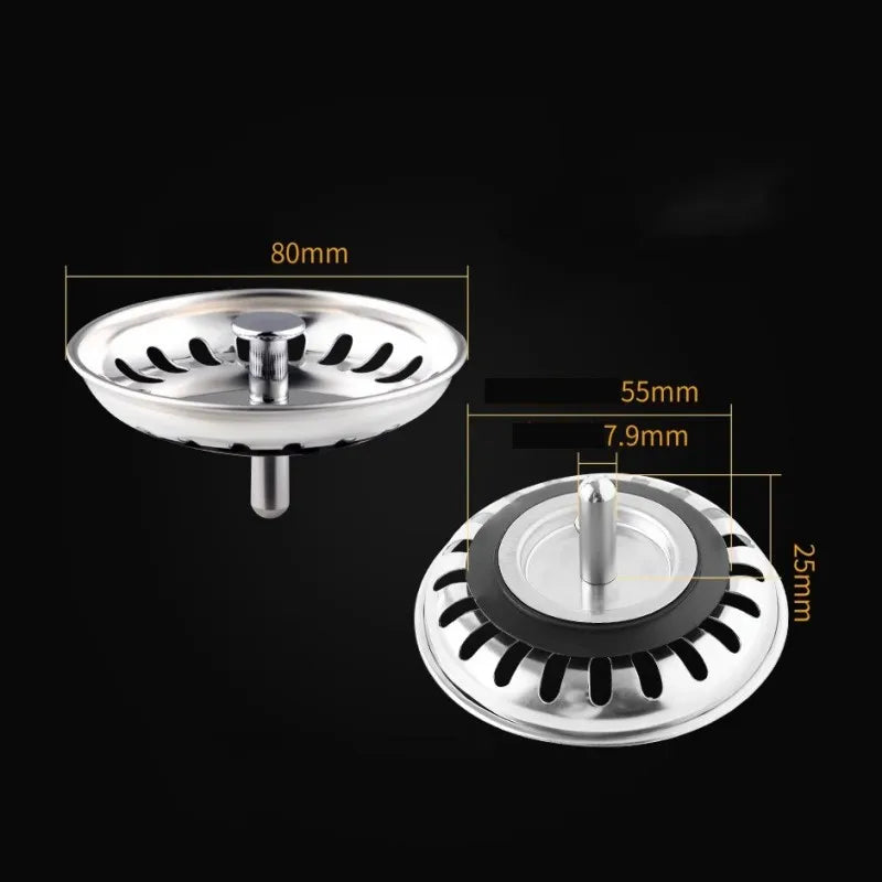 1 PCS Waste Plug Premium Kitchen Sink Strainer Replacement Basin Drain Filter Stainless Steel 80mm Sizes Fixing Pin Oasis Select silver 1PCS