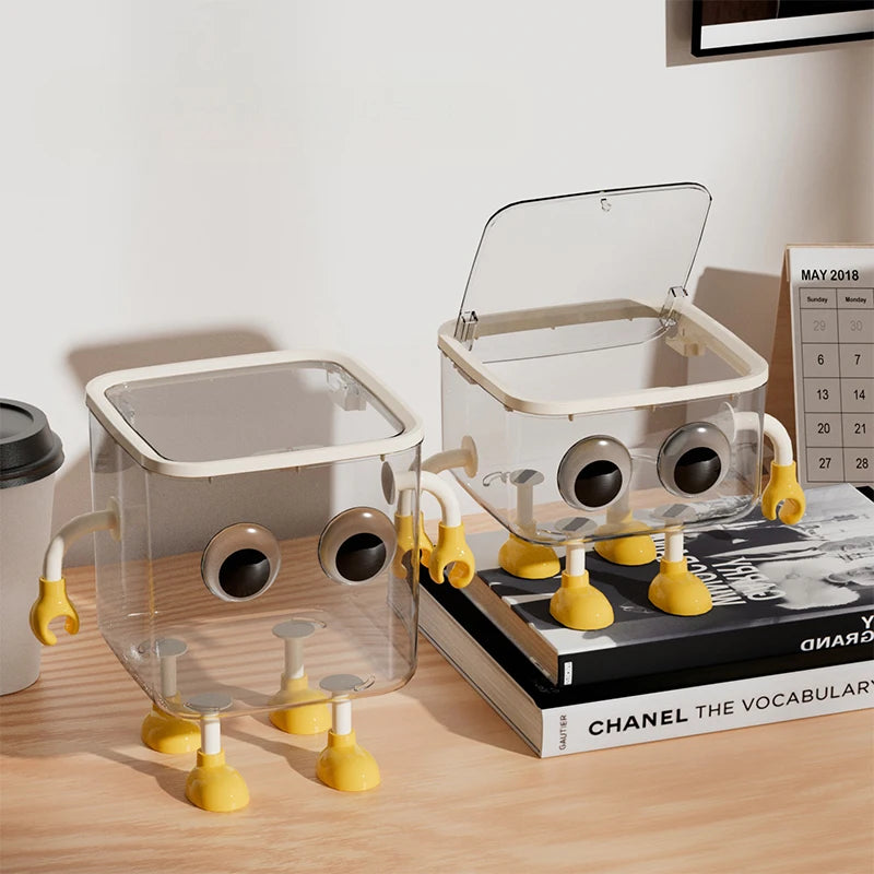 Cute Covered Desktop Trash Can – Transparent Plastic Desk Bin