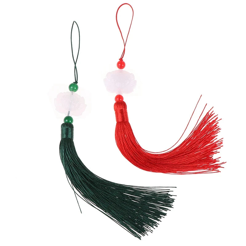 1 Pcs White jade lotus Fringe Trim Bookmark Silk Tassels Pendant DIY Sewing Curtains Accessories Clothes Bag Craft Supplies Oasis Select