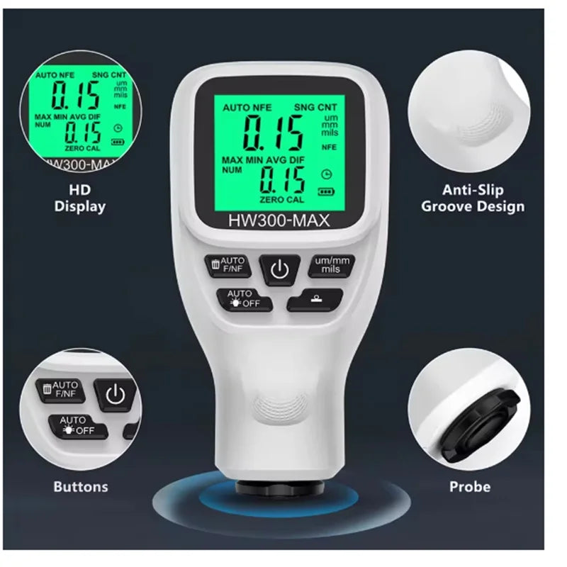  HW300-MAX Car Coating Thickness Gauge 0-2000UM Car Paint Film Thickness Tester Paint DFT Measuring Meter Cars Measuring Tools Oasis Select