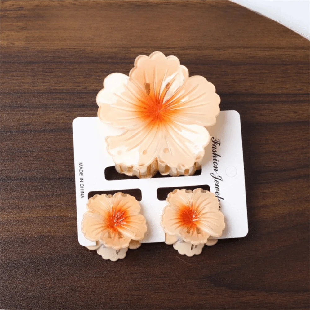 3Pcs/Set Gradient Hair Claws Hibiscus Acrylic Hawaiian Flower Hair Clip Clamp Sweet Flower Ponytail Clip Summer Hair Accessories Oasis Select Orange