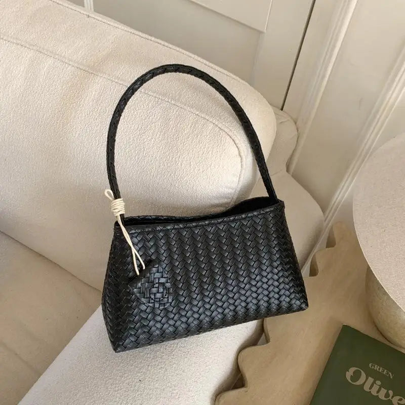 Retro Woven PU Shoulder Bag | Lightweight Magnetic Clasp