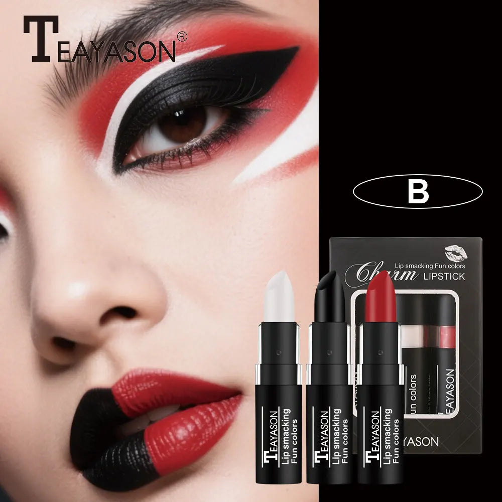 TEAYASON Velvet Matte Lipstick Set – Black, White & Red 3 Pcs