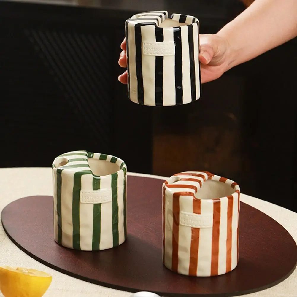 Modern Striped Ceramic Coffee Cup Hand Painted Simple Flower Tea Cup Home Breakfast Milk Mug Couple Mug Birthday Gift Home Decor Oasis Select