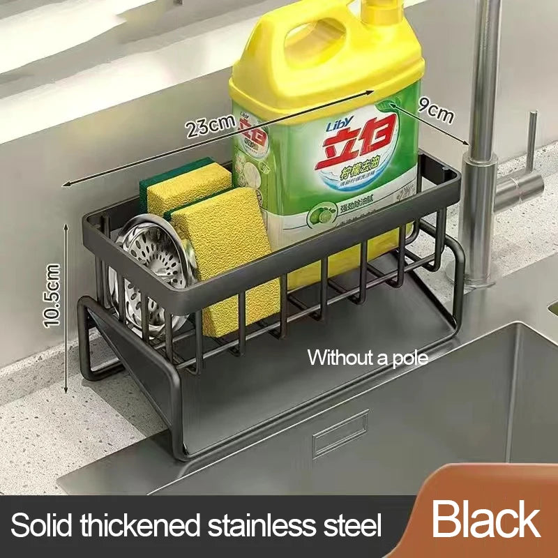 Kitchen Sink Drain Rack – Sponge, Soap & Towel Holder Sink Organizer Rack Oasis Select Black Without a pole M 1-tier