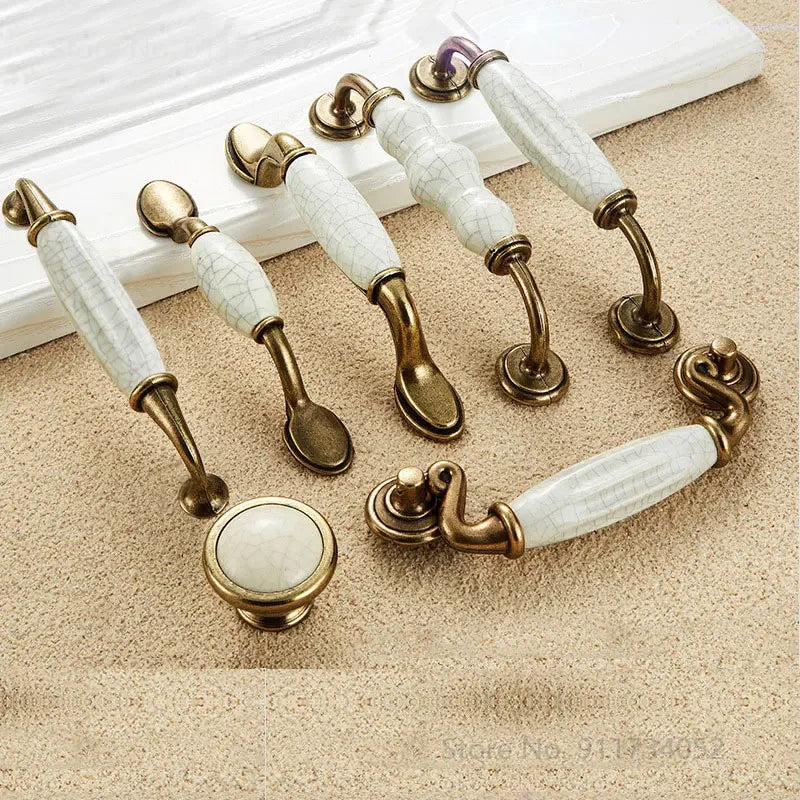 Cupboard Kitchen Hardware Retro European Fashion Cabinet Drawer Handles Bronze Closet Dresser Knobs Zinc Alloy and Ceramic Oasis Select