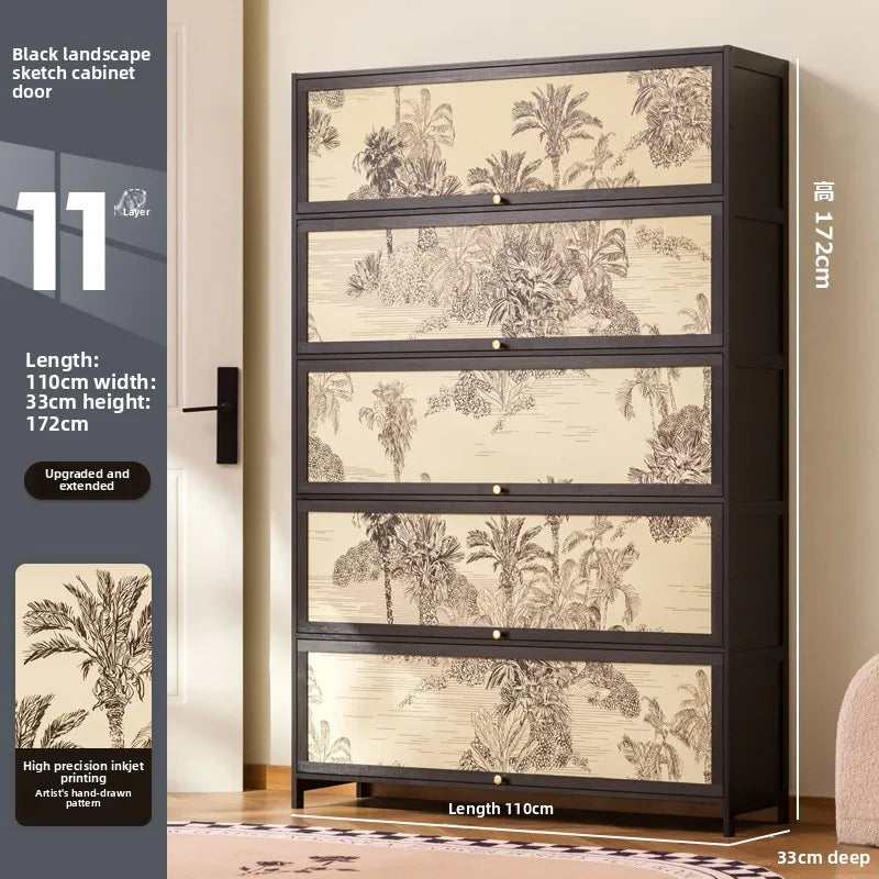 Solid wood minimalist shoe cabinet American retro home door American black wall shoe rack storage cabinet Oasis Select Eleven floors 110