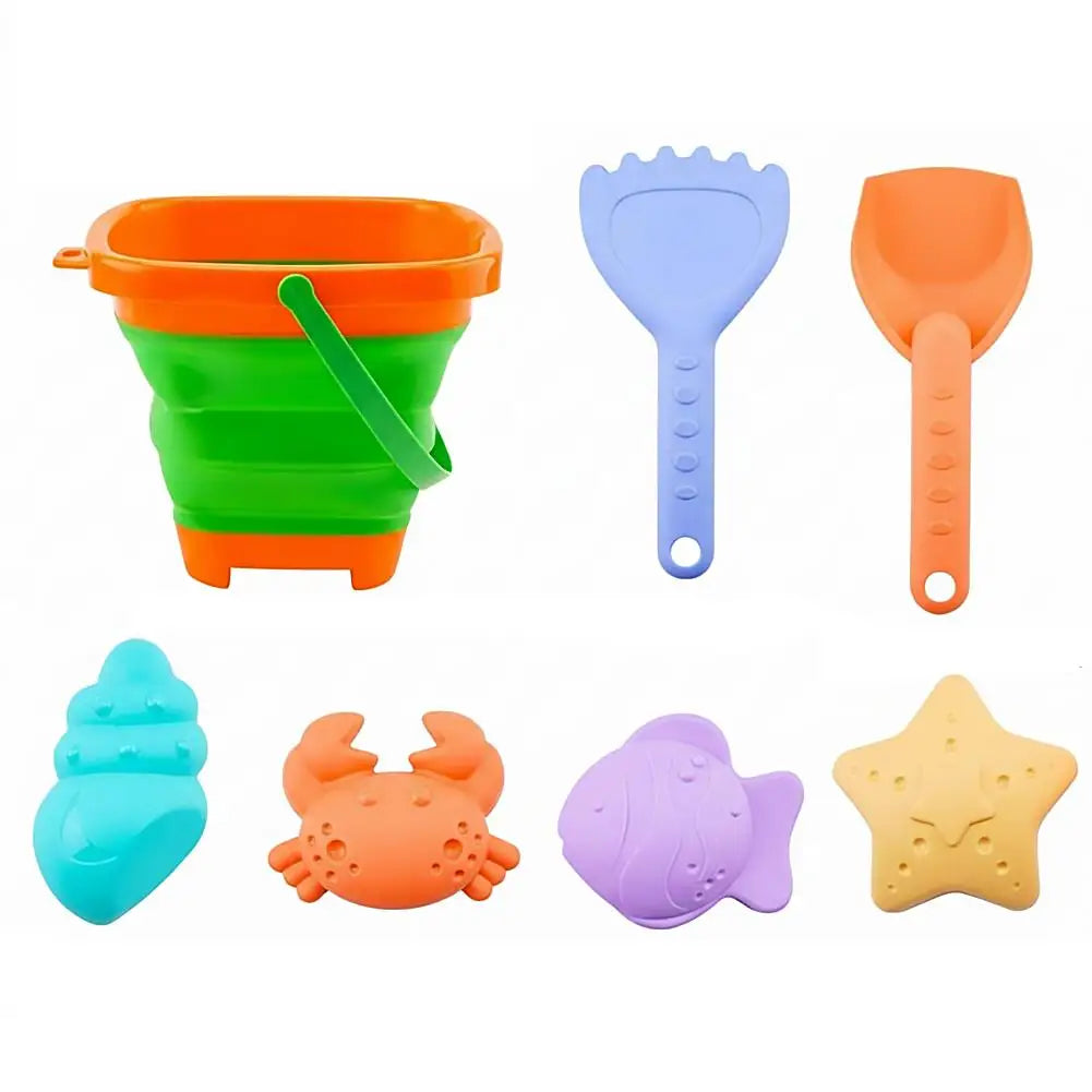 Foldable Beach Sand Toys Set – Collapsible Bucket & Molds