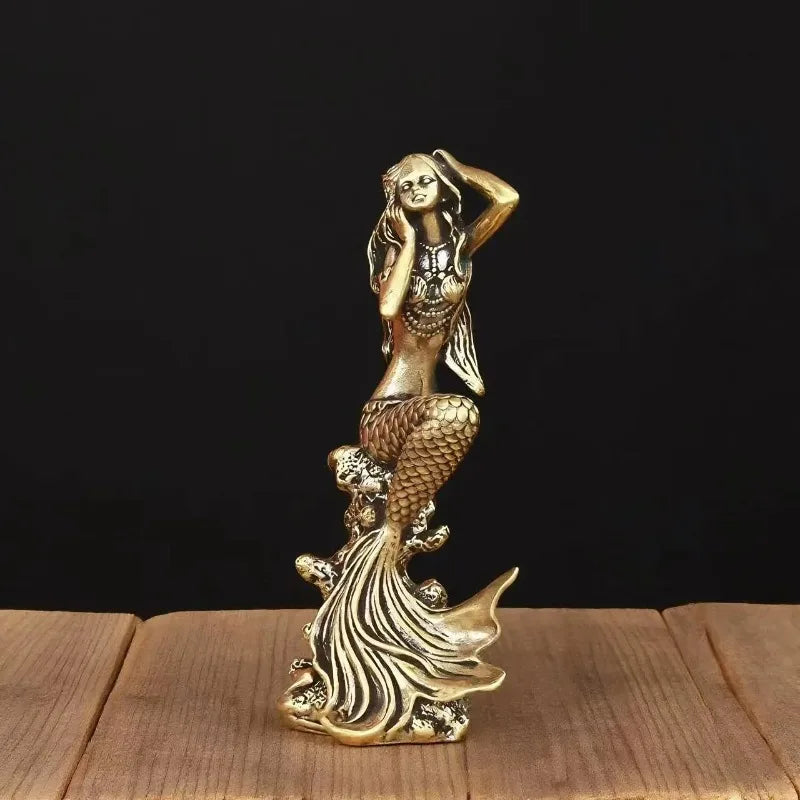 Mermaid Figurine Retro Ocean Creature Statue Elegant Mini Decor Ornament For Desk Cabinet Bedroom Coastal Style Display Gift Oasis Select