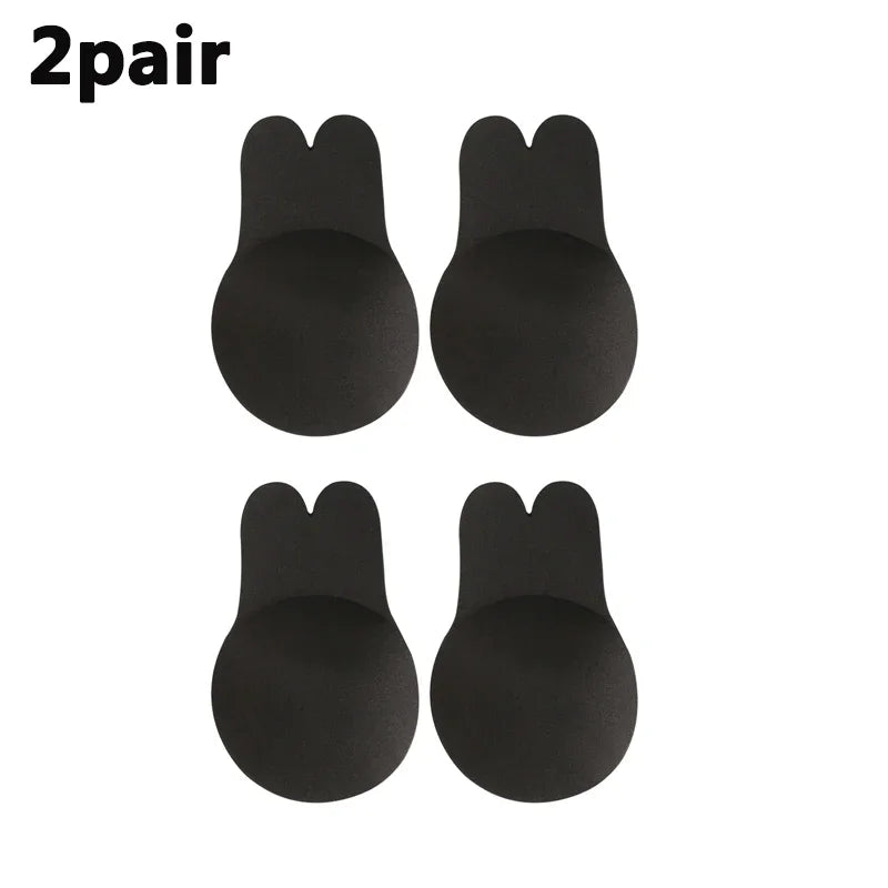 Women Breast Lifting Stickers Push Up Bras Silicone Invisible Chest Strapless Breast Rabbit Lift Up Tape Nipple Cover Bra Pads Oasis Select Black-2pair 13cm