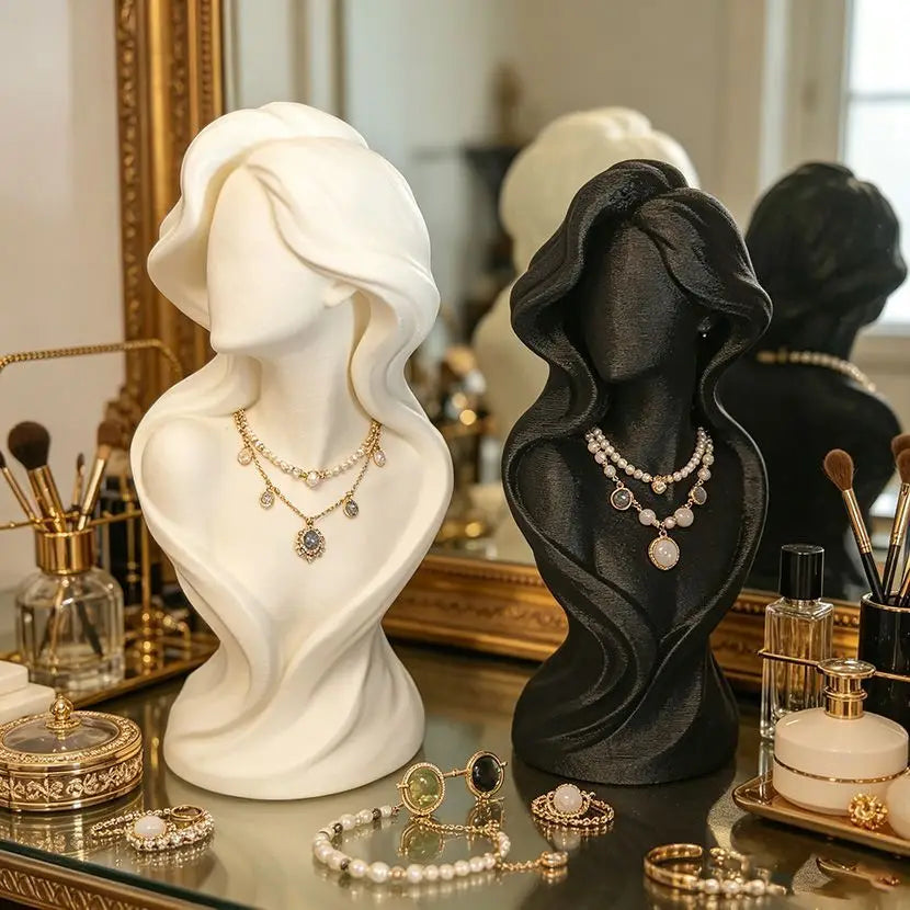 Elegant Wavy Hair Female Bust Statue Jewelry Holders Desk Ornaments Minimalist Necklace Display Mannequin Home Decorations Gifts Oasis Select