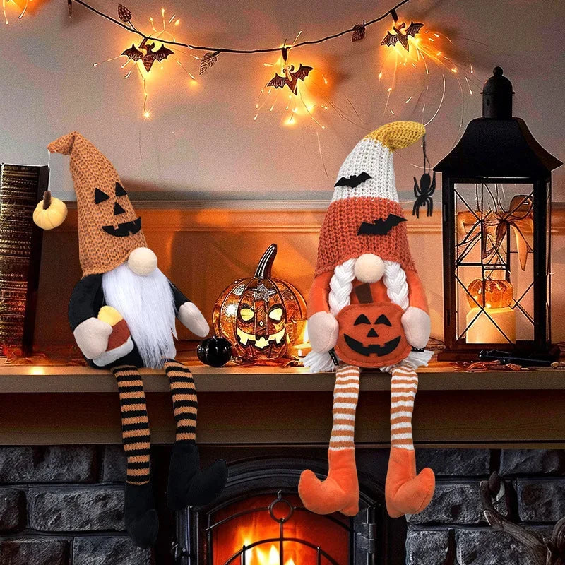 Halloween Long Legs Faceless Doll Dwarf Broom goblin Doll Creative Ornament Sharp Trick or Treat Hat Plush Gift Oasis Select