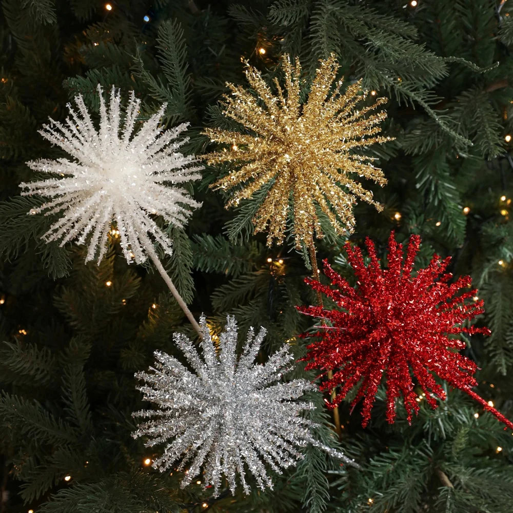 Artificial Glitter Gold Christmas Branch Ornaments Sequin Explosion Star Flower Arrangement Christmas Tree Decoration Oasis Select