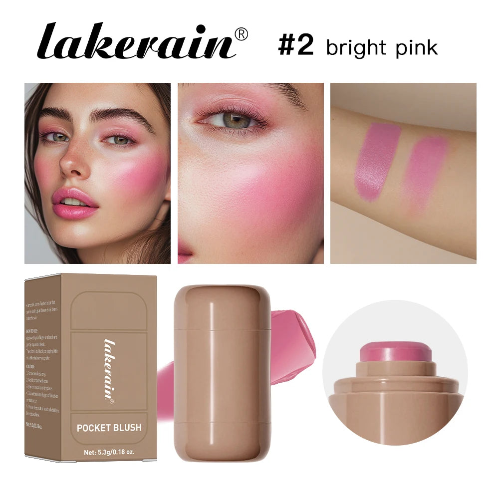 Lakerain 3in1 Cheek Lip Tinted Moistured Blush Stick Waterproof Easy Color Rouge Silky Smooth Blusher Cream Matte Contour Makeup Oasis Select 2 bright pink