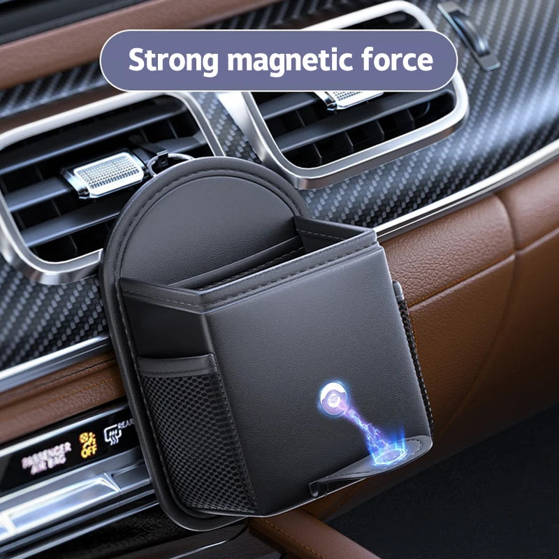 Stylish PU Leather Car Holder with Built-in Phone Mount; Accommodates Keys, Glasses & Other Accessories Oasis Select