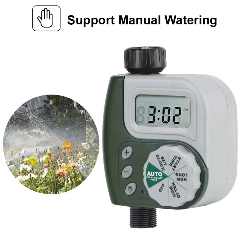 Digital LCD Automatic Irrigation Timer For Garden Watering System Controller With Multiple Programs Outdoor Use Grey Green Oasis Select