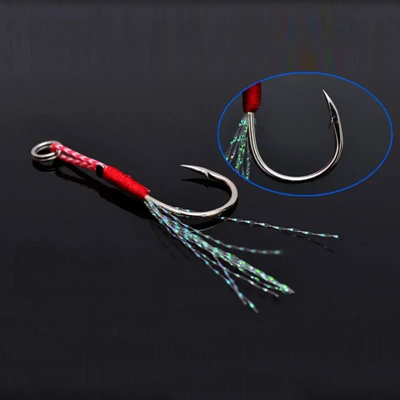 3-18pcs High carbon steel single hook Carbon SteeAngle Barbed Thread Feather Lure Fishing TackleSlow Jigging Sea Pesca Fishhook Oasis Select