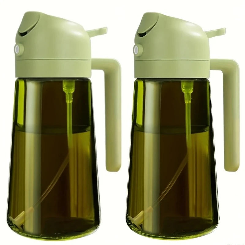 Olive Oil Spray Bottle for Oil Bottle Pouring for Cooking Oil Spices Camping Dispenser with Automatic Lid Spice Shaker Oasis Select Upgraded -2PCS-green