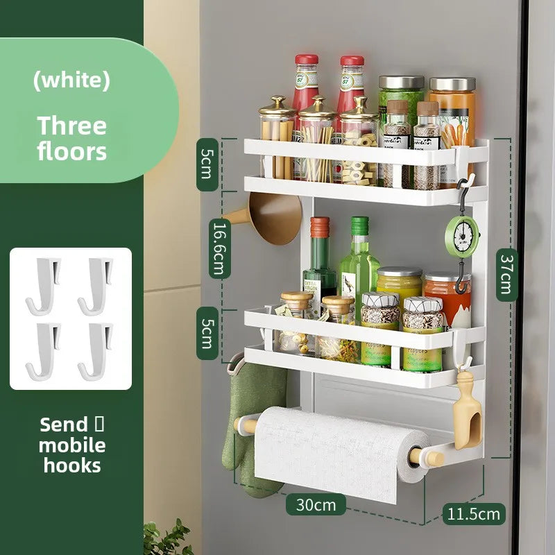 Non-marking installation, no punching, kitchen side storage, plastic wrap hanger, refrigerator rack, towel rack Oasis Select Layer 3 White