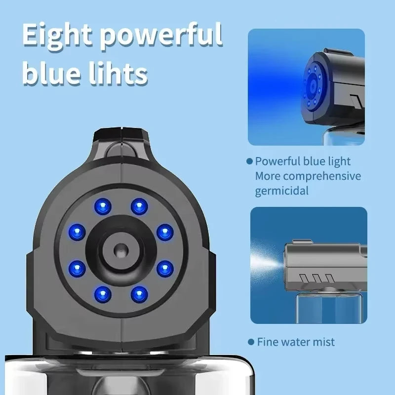 NEW Style 280ML Barber Sprayer Bottle Wireless Electric USB Nano Blue Light Steam Spray Gun Garden House Oasis Select