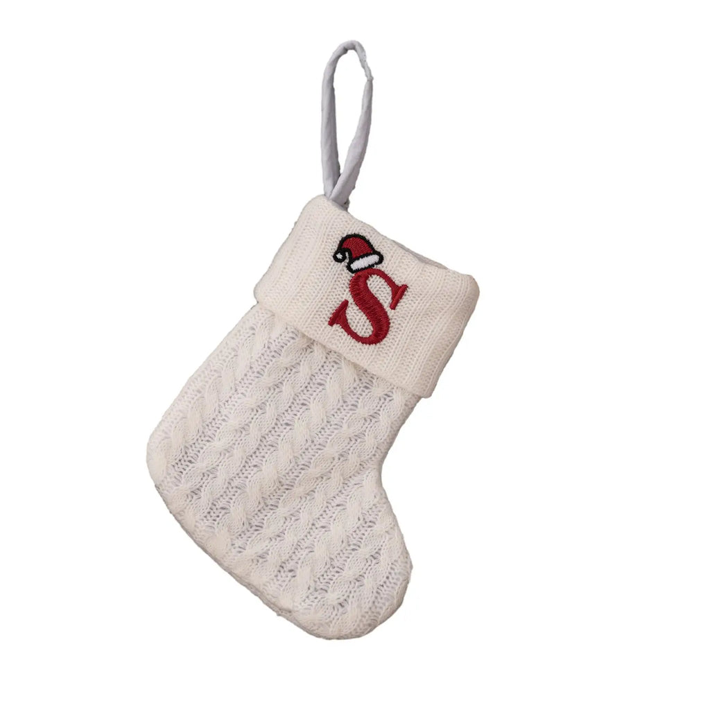 With Hanging Rope Christmas Stocking Children Candy Bag Beautiful Knitted Pendant White Snowflake Alphabet Christmas Tree Oasis Select S China Mainland
